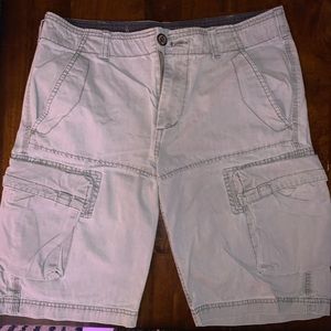 Cargo shorts, light gray.
